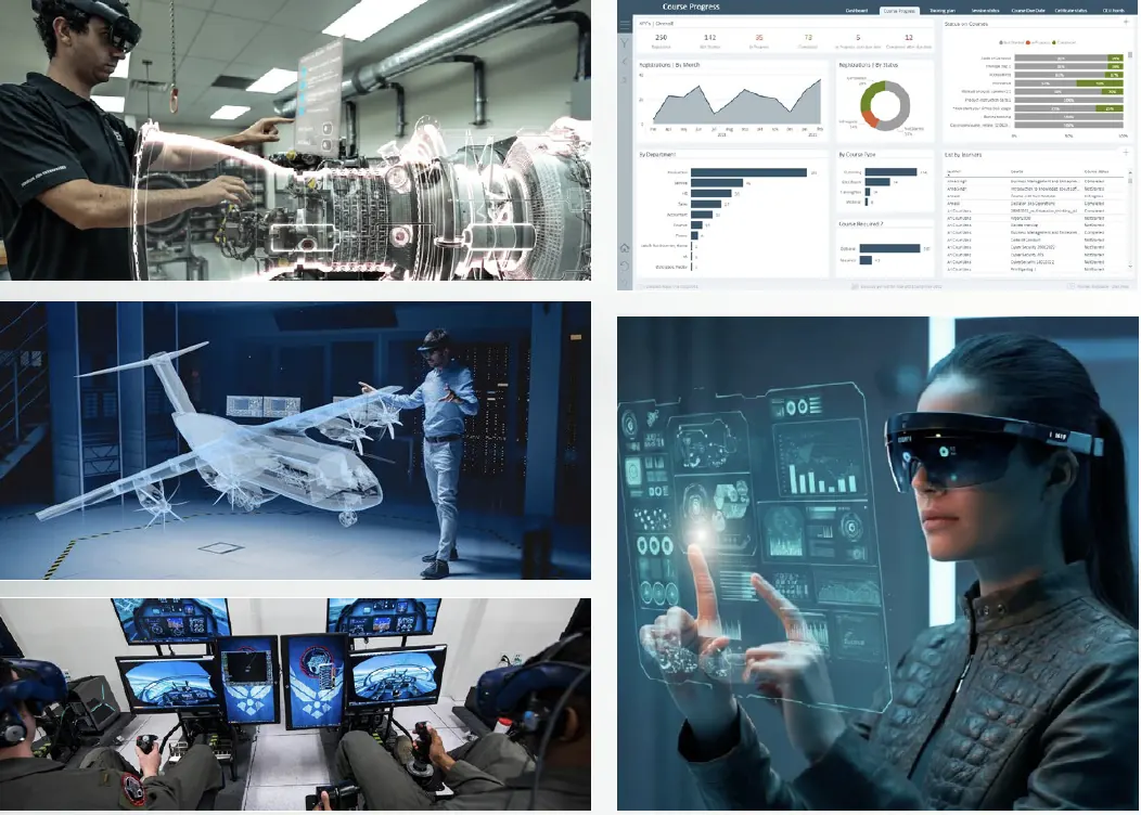 Augmented reality aircraft engine and maintenance training with progress dashboard